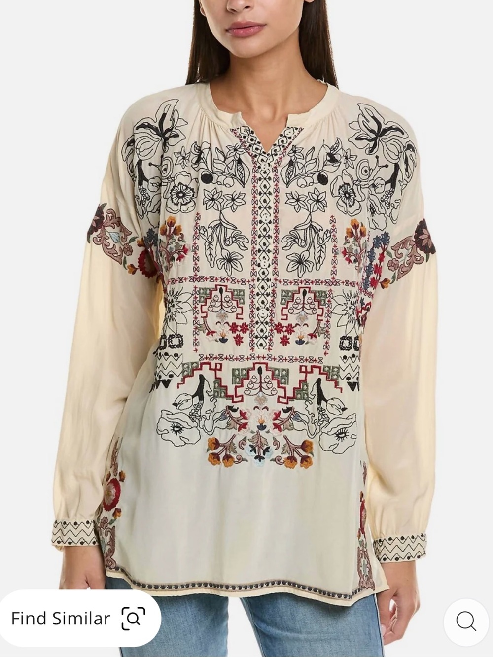 Biya by Johnny Was Niccola Silk Tunic boho embroidered size M - Picture 2 of 10